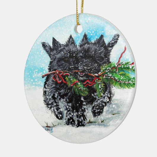 Kerst van Cairn Terrier Keramisch Ornament (Links)