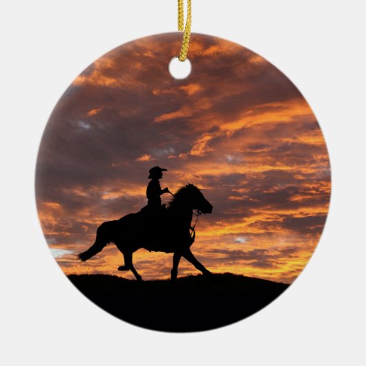 Kerst van cowboy en paard keramisch ornament (Voorkant)
