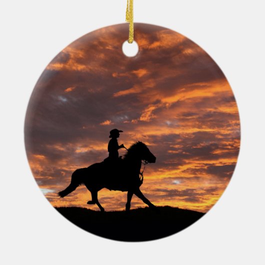 Kerst van cowboy en paard keramisch ornament (Achterkant)