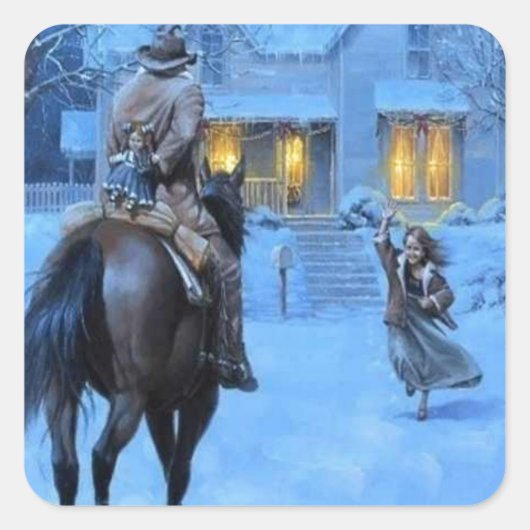  kerst van Cowboy Vierkante Sticker (Voorkant)