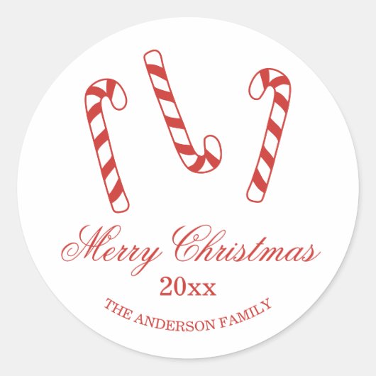 Kerst van Cute Red en White Candy Canes Ronde Sticker (Voorkant)