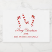 Kerst van Cute Red en White Candy Canes Voedselcontainer Etiket (Enkel label)