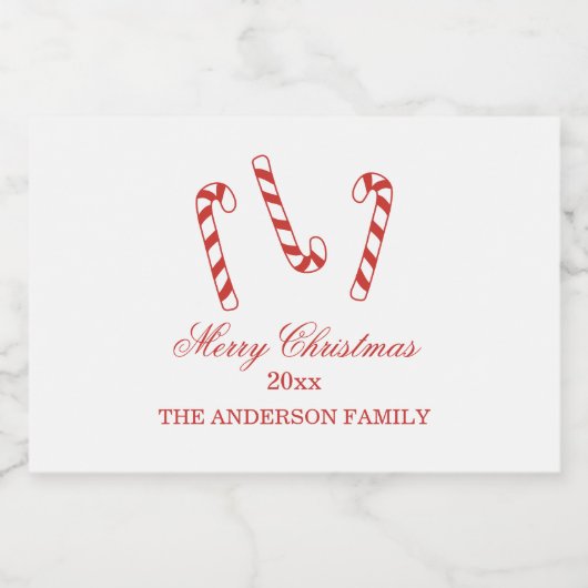 Kerst van Cute Red en White Candy Canes Voedselcontainer Etiket (Enkel label)