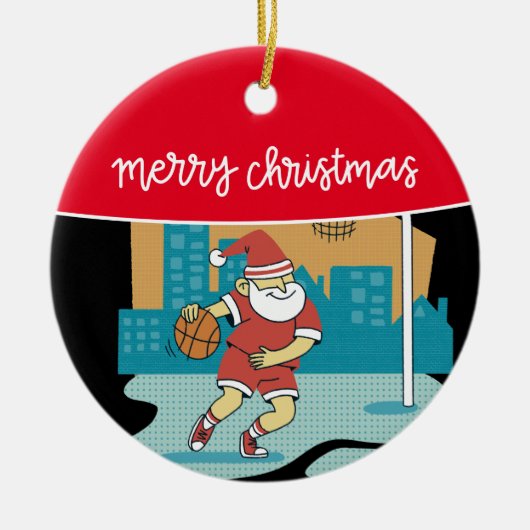 Kerst van de Basketball Merry met de kerstman Keramisch Ornament (Voorkant)