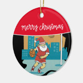 Kerst van de Basketball Merry met de kerstman Keramisch Ornament (Links)