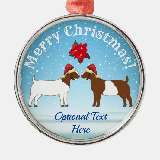 Kerst van de Boer Goat in de sneeuw Metalen Ornament (Voorkant)