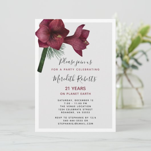 Kerst van de Bourgogne Amaryllis 21e verjaardag Kaart (Staand voorkant)