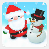 Kerst van de cartoon met een sneeuwpop vierkante sticker (Voorkant)