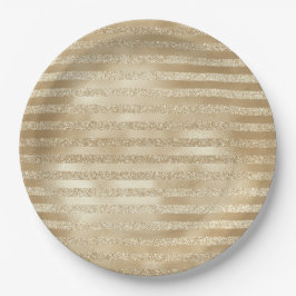 Kerst van de Champagne: Glittery Gold Stripes Papieren Bordje