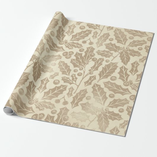 Kerst van de Champagne: Holly Leaves en Berries Cadeaupapier (Uitgerold)