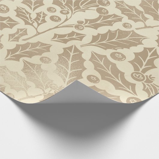 Kerst van de Champagne: Holly Leaves en Berries Cadeaupapier (Hoek)