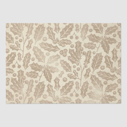 Kerst van de Champagne: Holly Leaves en Berries Tissuepapier (Voorkant)