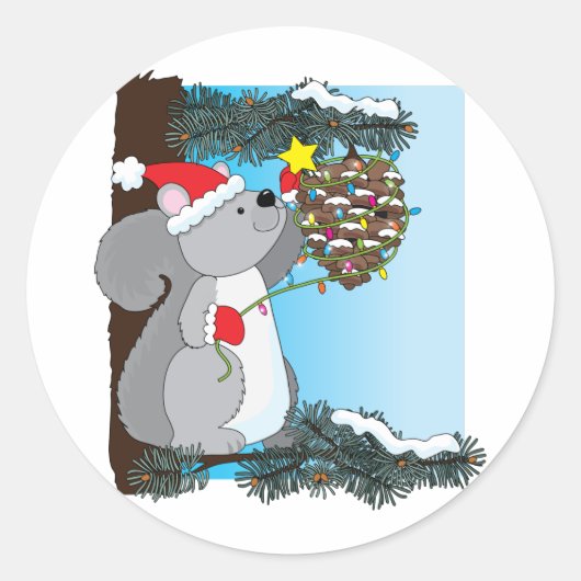Kerst van de eekhoorn ronde sticker (Voorkant)