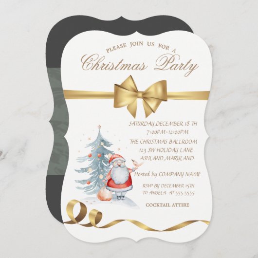 Kerst van de Elegant Bow Santa Claus Pine Tree Kaart (Voorkant / Achterkant)