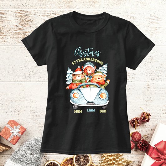 Kerst van de familie Cute beer bij de naamauto T-shirt
