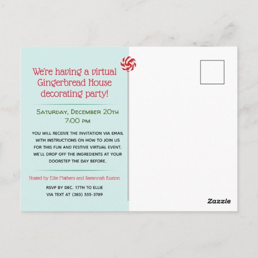 Kerst van de feestdag in Gingerbrood House Virtual Briefkaart (Achterkant)