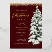 Kerst van de feestelijke goudsneeuwboom folie uitnodiging (Voorkant)