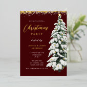 Kerst van de feestelijke goudsneeuwboom folie uitnodiging (Staand Voorkant)