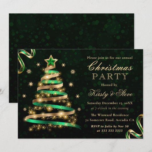 Kerst van de groene en goudblauwe lint kaart (Voorkant / Achterkant)