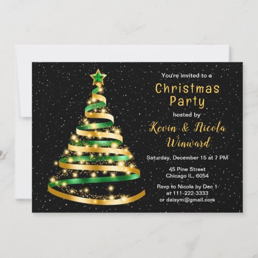 Kerst van de groene en gouden lint kaart (Voorkant)