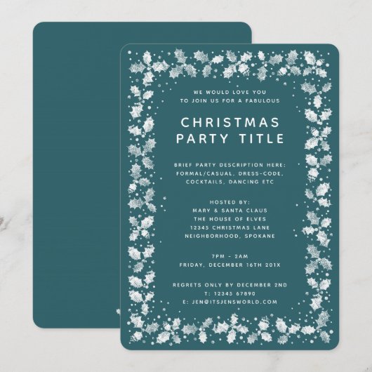 Kerst van de Groene en Witte Holly Leaf Border Kaart (Voorkant / Achterkant)