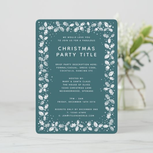 Kerst van de Groene en Witte Holly Leaf Border Kaart (Staand voorkant)