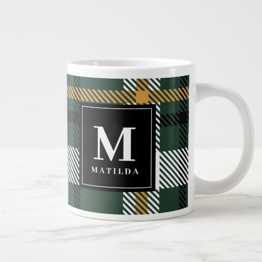 Kerst van de groene, mosterd- en zwarte tartan-tes grote koffiekop (Rechts)