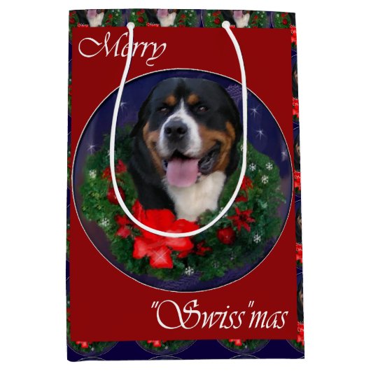 Kerst van de grote Zwitserse berghond Medium Cadeauzakje (Voorkant)