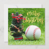 Kerst van de honkbal met bal op een groen deksel feestdagenkaart (Voorkant)