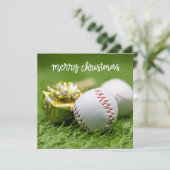 Kerst van de honkbal met bal op groen gras feestdagenkaart (Staand voorkant)