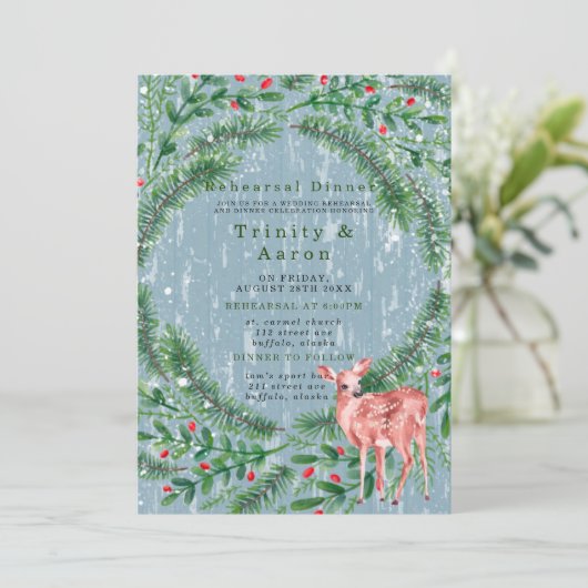 Kerst van de Hout Rehearsal Dinner Kaart (Staand voorkant)