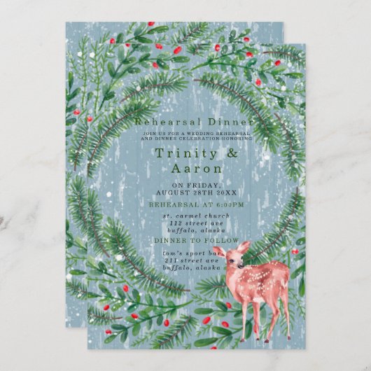 Kerst van de Hout Rehearsal Dinner Kaart (Voorkant / Achterkant)
