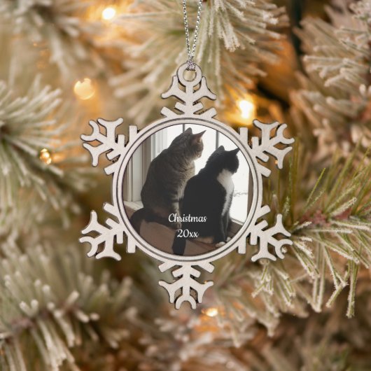 Kerst van de kat tin sneeuwvlok ornament (Boom)