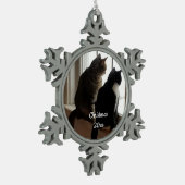 Kerst van de kat tin sneeuwvlok ornament (Links)