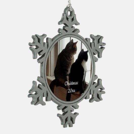 Kerst van de kat tin sneeuwvlok ornament (Links)