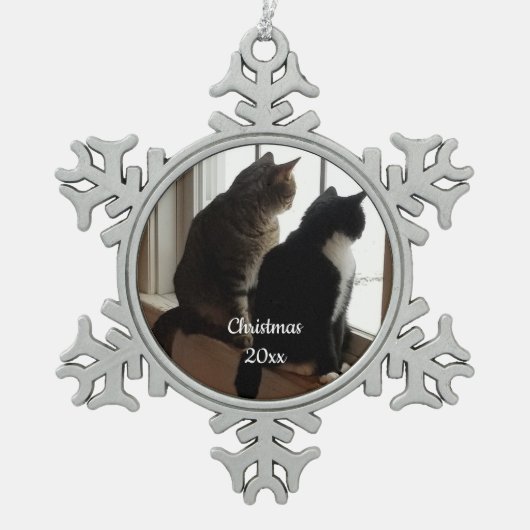 Kerst van de kat tin sneeuwvlok ornament (Voorkant)