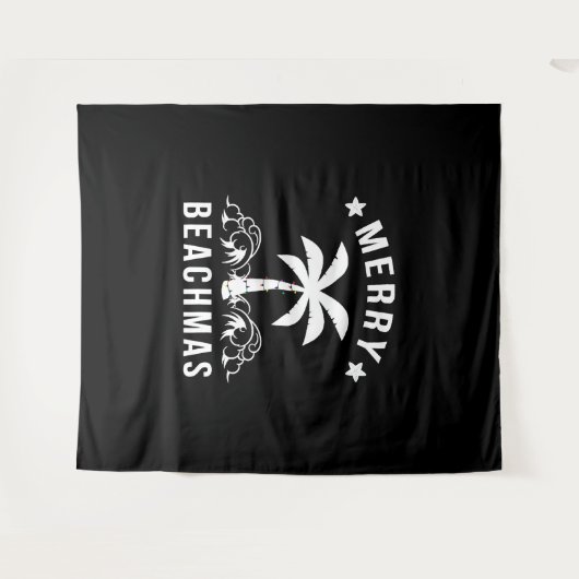 Kerst van de Merry Beachmas palmboom Wandkleed (Voorkant (horizontaal))