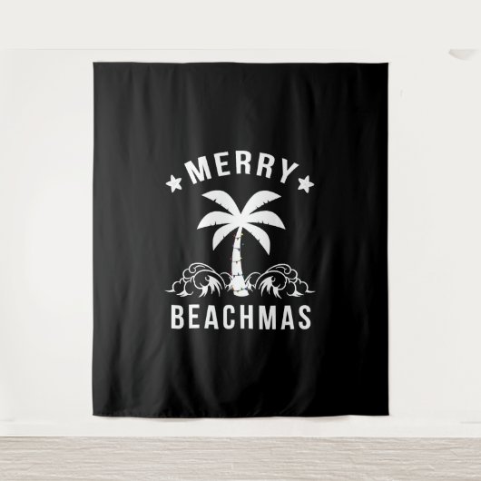 Kerst van de Merry Beachmas palmboom Wandkleed (Voorkant)