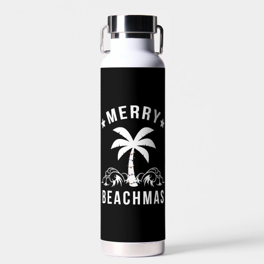 Kerst van de Merry Beachmas palmboom Waterfles (Voorkant)
