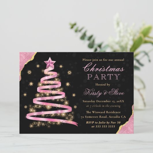 Kerst van de oogsttijd van de roze roze lint kaart (Staand voorkant)