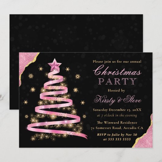 Kerst van de oogsttijd van de roze roze lint kaart (Voorkant / Achterkant)