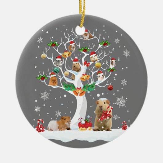 Kerst van de parelhoen in de winter keramisch ornament (Voorkant)