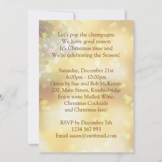 Kerst van de rode en gouden bubbels kaart (Achterkant)