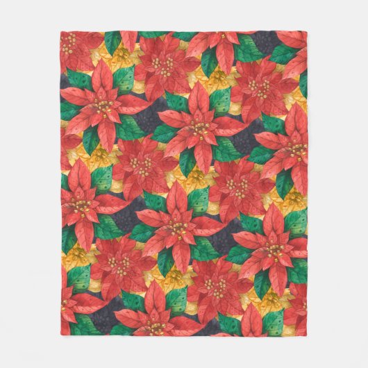 Kerst van de rode en gouden Poinsettias Fleece Deken (Voorkant)