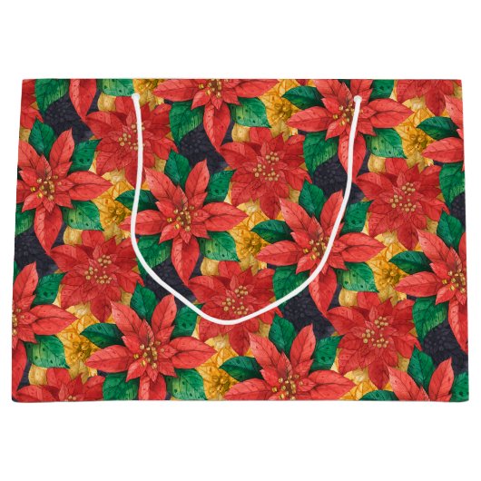 Kerst van de rode en gouden Poinsettias Groot Cadeauzakje (Voorkant)