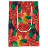 Kerst van de rode en gouden Poinsettias Medium Cadeauzakje (Achterkant)