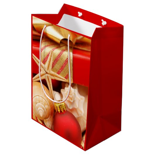 Kerst van de Starfish and Zee Shell bij het strand Medium Cadeauzakje (Achterkant Gekanteld)