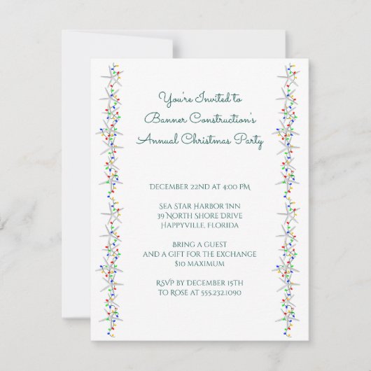 Kerst van de Starfish String of Lights Border Kaart (Voorkant)