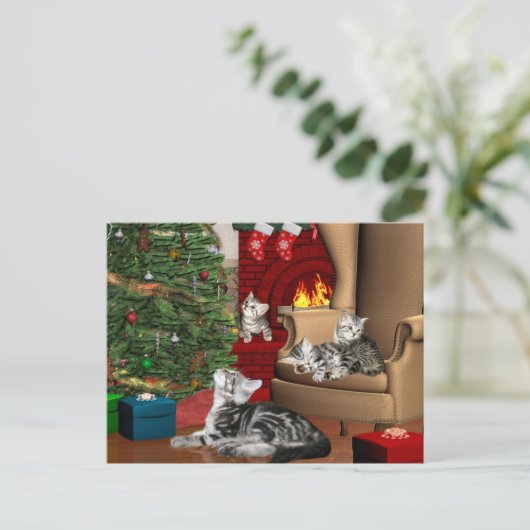 Kerst van de Tabby-familie Feestdagenkaart (Staand voorkant)