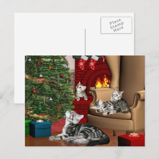 Kerst van de Tabby-familie Feestdagenkaart (Voorkant / Achterkant)
